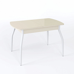 Стол Чикаго СТ МП 1100(1400)*680*750 Ноги 01 белые (стекло Бежевое глянцевое цвет КР)